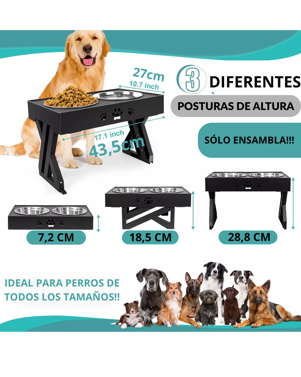 Comedero Bebedero Ajustable Para Mascota